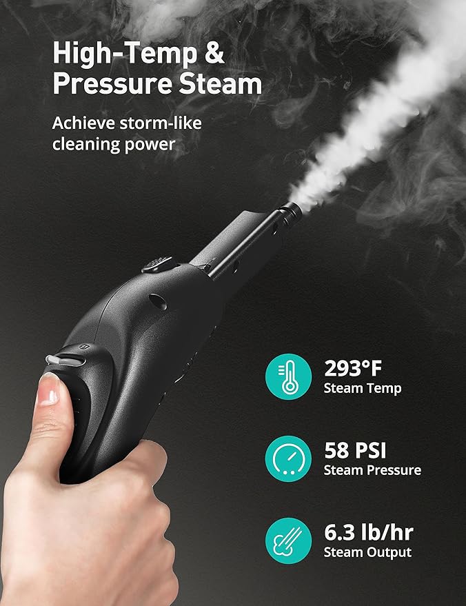 Steam Cleaner, 293°F 58 PSI Powerful Multipurpose Handheld Steam Mop for Home Use, 21 Attachments, 50Oz Capacity, Heavy Duty Steamer for Carpets, Floors, Cars, Tiles, Crack Cleaning, Grey