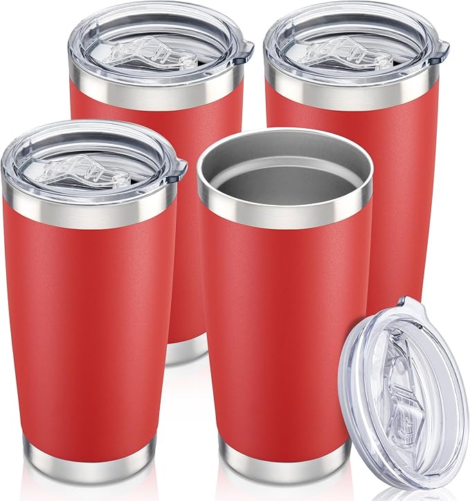 20 oz Tumbler with Lid Stainless Steel Insulated Tumblers Bulk Double Wall Vacuum Cups Powder Coated Travel Mug Keep Drinks Cold and Hot, Wine Red, 4 Pack