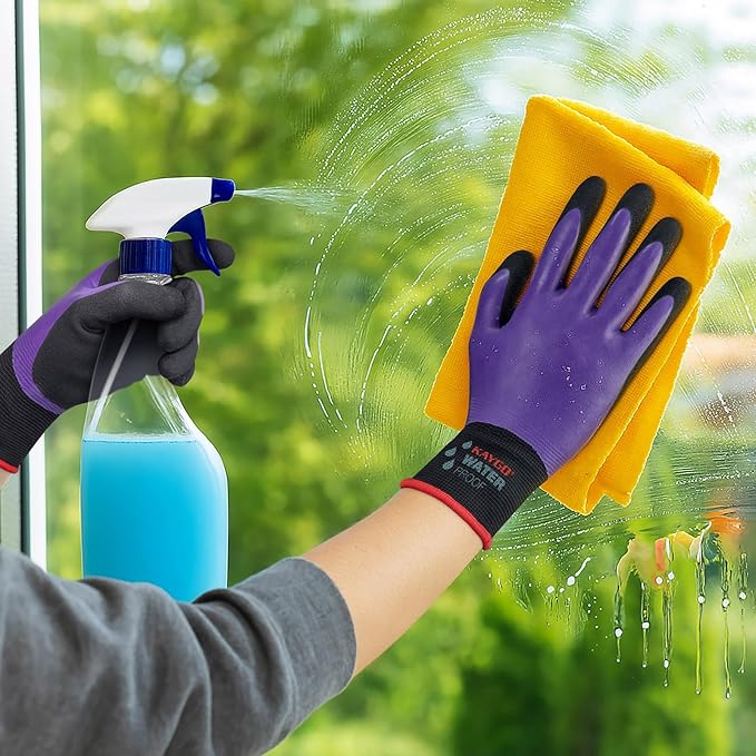 KAYGO Waterproof Work Gloves for Men and Women, Rubber Coated Non-slip Working Gloves for Garden, Outdoor Construction,KG150,Purple,XS