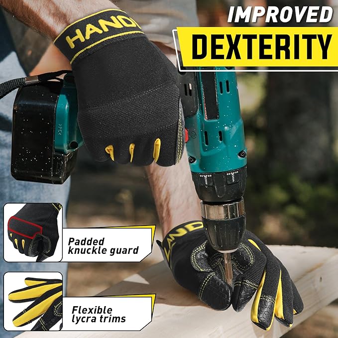 HANDLANDY Work Gloves for Men & Women, Utility Mechanic Working Gloves Touch Screen, Flexible Yard Work Gloves