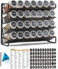 SpaceAid Spice Rack Organizer with 28 Spice Jars, 386 Spice Labels, Chalk Marker and Funnel Set for Cabinet, Countertop, Pantry, Cupboard or Door & Wall Mount - 28 Jars, 13.4" W × 10.8" H, Black