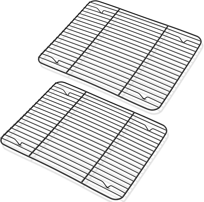 P&P CHEF Cooling Baking Rack Pack of 2, Stainless Steel Cooling Racks for Cooking Baking Roasting Grilling Drying, Dense Wires & Smooth Edge, Easy to clean, Black,11.6" x 9"