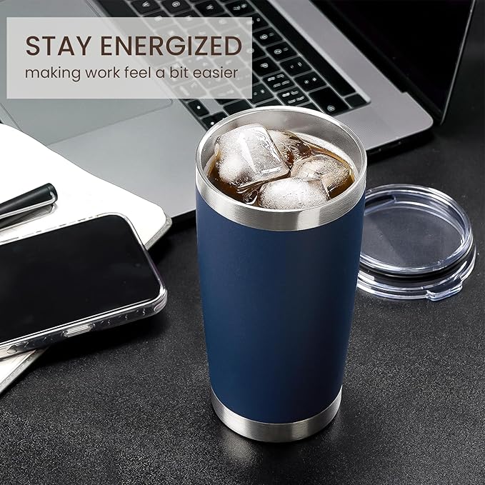 MEWAY 20oz Tumbler 12 Pack Double Wall Vacuum Insulated Travel Mug Bulk, Stainless Steel Tumblers with Lid and Straw, Durable Powder Coated Coffee Cups for Cold & Hot Drinks (Navy, 12)