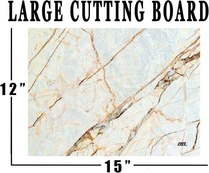 Rogue River Tactical White Brown Marbled Stone Pattern Textured Marble Art Kitchen Glass Cutting Board Modern Decorative Gift Abstract Wavy Contrast Design