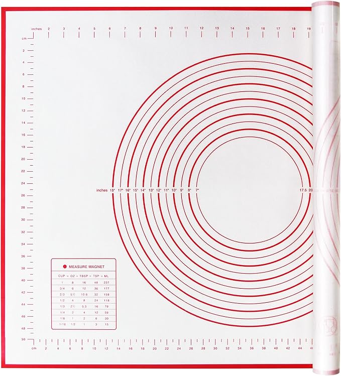 Yansumi silicone pastry non stick baking mat with measurement fondant mat with three sizes for silicone baking mat, counter mat, dough rolling mat,fondant/pie crust mat. (XXL, 32"L x 24"W,Red)