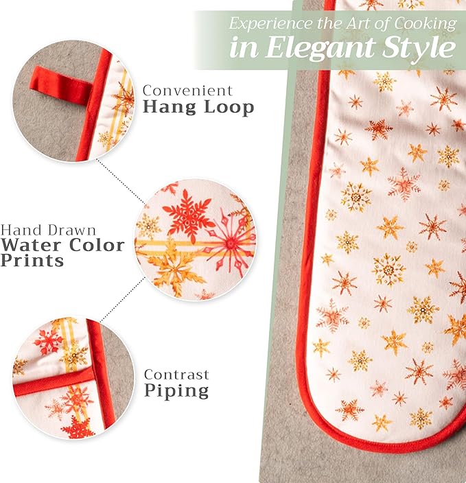 Maison d' Hermine Double Oven Mitts 100% Cotton 7"x35" Double Oven Mitt Heat Resistant BBQ Cooking Gloves with Loop, Baking, Grilling, Home, Kitchen, Handling Hot Pans (Crystal Star)