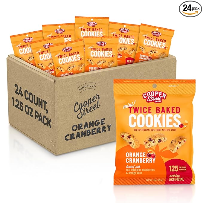 Cooper Street Italian Biscotti Cookies, Orange Cranberry Flavor, 1.25oz, 24 Pack, Peanut & Dairy Free, Satisfying Sweet Tooth Without Guilt