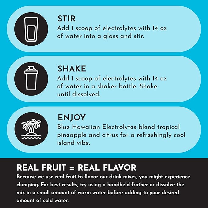 Blue Hawaiian Electrolytes Drink Mix | 30 Servings | Organic Coconut Water, Blue Spirulina & 5 Key Electrolytes | Supports Hydration, Electrolyte Balance & Muscle Recovery* | No Sugar Added