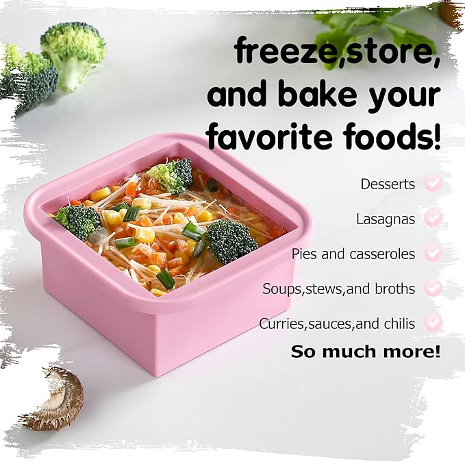 2-Cup Silicone Freezer Trays with Lids – Perfect for Meal Prep, Portion Control, and Easy Freezing-Meal Prep Container Molds for Soup,Leftovers (Cotton Candy, 4 Pack)