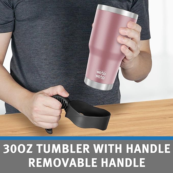 WETOWETO 30 oz Tumbler Stainless Steel Vacuum Insulated Coffee Cup with Handle, Double Wall Vacuum Coffee Cup Thermal Cups for Hot and Cold drinks, Suitable for Travel(Rose Gold, 1 Pack)