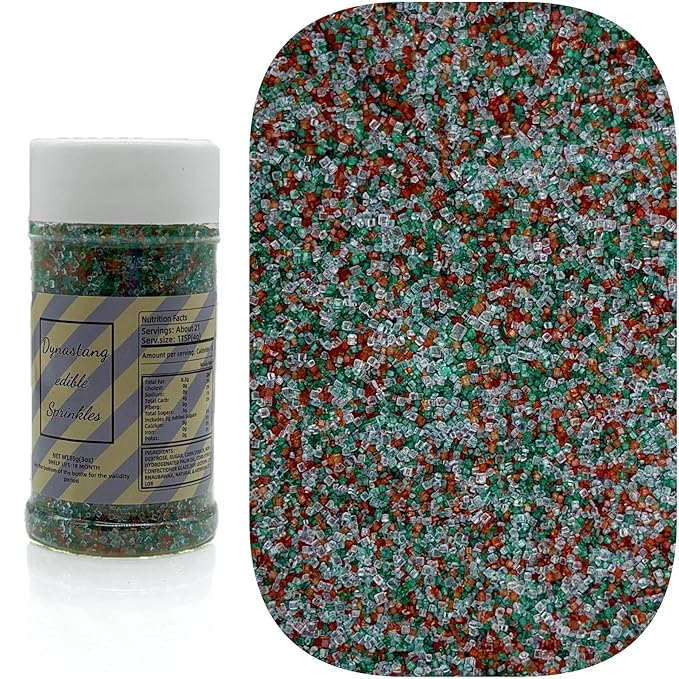 Dynastang Red & Green & White Sanding Sugar Sprinkles Edible Sugar Crystals Cake Decoration Cupcake Toppers Cookie Decorating Perfect for Cakes, Cupcakes, Desserts Toppings 3OZ