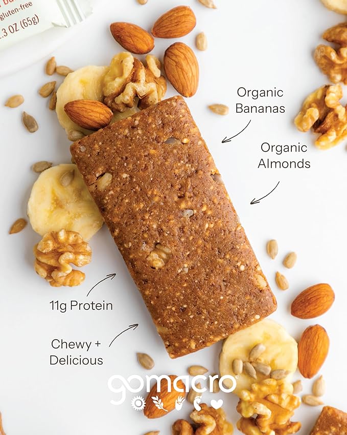 GoMacro MacroBar Organic Vegan Protein Bars - Banana + Almond Butter, (2.3 Ounce Bars, 12 Count)