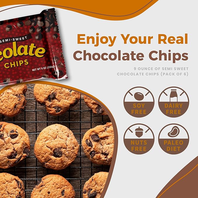 Lieber’s Vegan Semi-Sweet Real Chocolate Chips, 9 oz – Gluten Free, Dairy Free, Kosher Parve, Low Calorie Chocolate Chips for Baking (9 Oz Pack Of 6)
