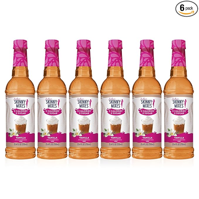 Jordan's Skinny Syrups Sugar Free Coffee Syrup, Vanilla Flavor Drink Mix, Zero Calorie Flavoring for Chai Latte, Protein Shake, Food and More, Gluten Free, Keto Friendly, 25.4 Fl Oz, (Pack of 6)