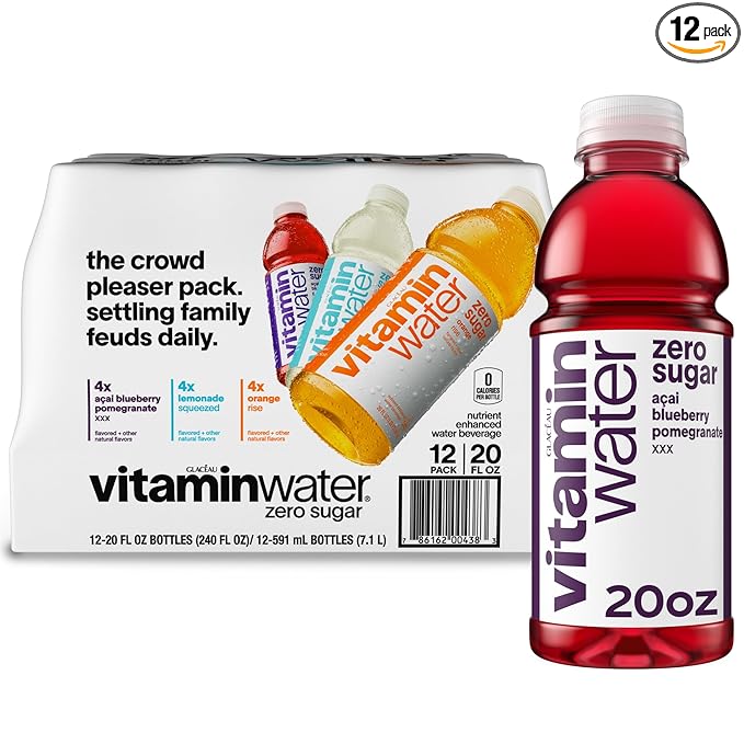 vitaminwater zero variety pack nutrient enhanced water w/ vitamins, 20 fl oz, 12 Pack