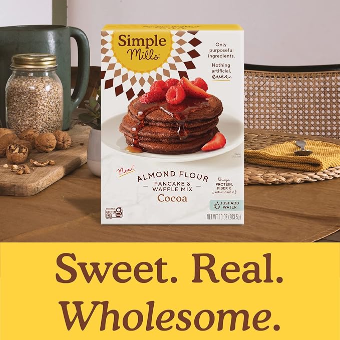 Simple Mills Cocoa Pancake and Waffle Mix, Just add Water, Gluten Free, Paleo Friendly, Breakfast, 10 oz (1 pack)