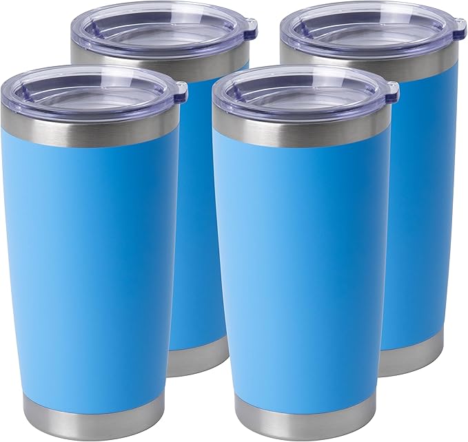 HASLE OUTFITTERS 20oz Stainless Steel Tumblers Bulk, Insulated Travel Cup with Lid, Double Wall Vacuum Coffee Mug for Cold & Hot Drinks 4 Pack, Royal Blue
