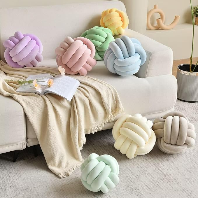 Decorative Throw Knot Pillow Ball for Home Chair Sofa Couch Bed Aesthetic Round Velvet Knotted Pillow Cushion (Ice Blue, 11 inches)