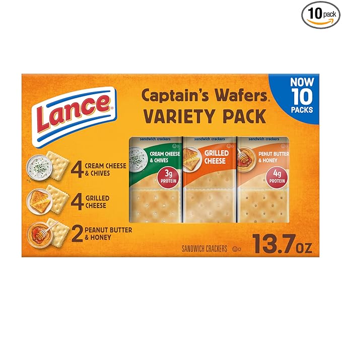 Lance Sandwich Crackers, Captain's Wafers, Variety Pack, 10 Individual Packs, 6 Sandwiches Each