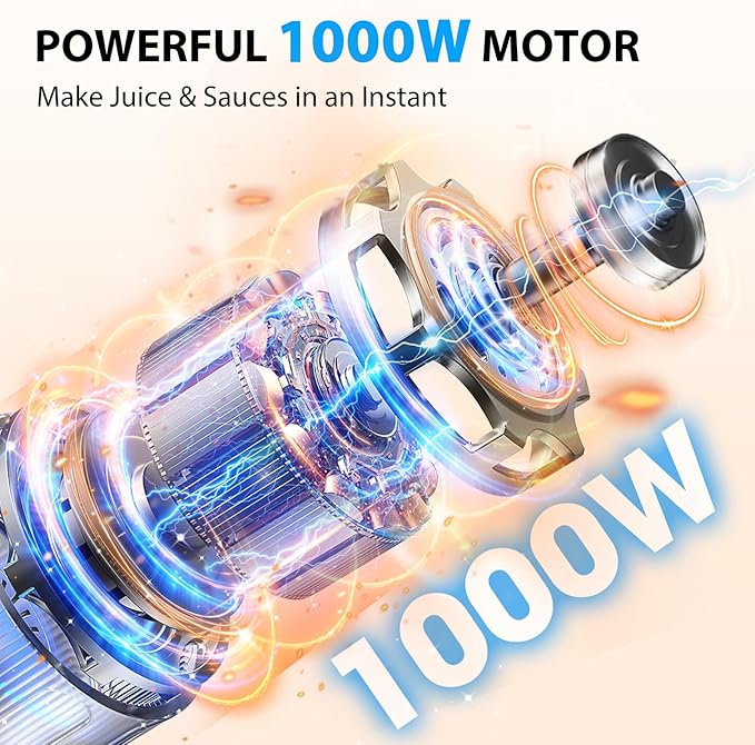 KOIOS Immersion Blender, 1000W Anti-scratch 3-in-1 Hand Blender, Upgraded 12 Speed Stainless Steel Blade Stick Blender with Turbo Mode, Whisk and Milk Frother, Non-BPA, Blue