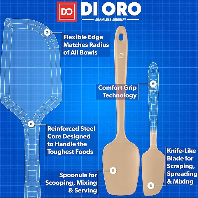 DI ORO Silicone Spatula Set - Rubber Kitchen Spatulas for Baking, Cooking, & Mixing - 600°F Heat-Resistant & BPA Free Silicone Scraper Spatulas for Nonstick Cookware - Dishwasher Safe (4pc, Clay)
