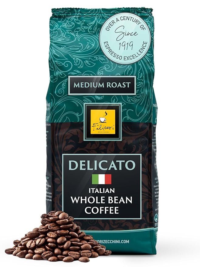 Filicori Zecchini Italian Espresso Beans – Whole Bean Coffee Medium Roast Arabica & Robusta Blend – Low Acidity, Slow Roasted – Delicato 340g