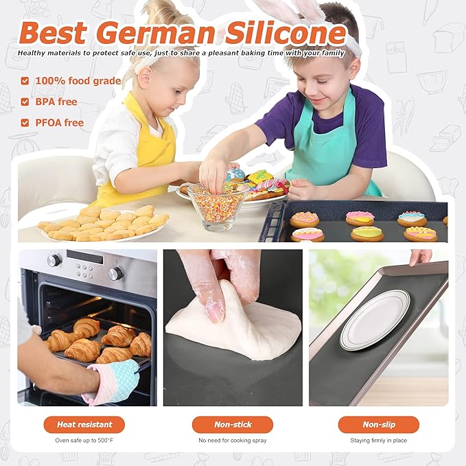 Silicone Baking Mat Roll - Best German Silicone - Non-slip Silicone Pastry Mat, Non-Stick Reusable Air Fryer Linner, Counter Mat, Oven Liner, Freeze Dryer Mat - 12IN x 13.3FT