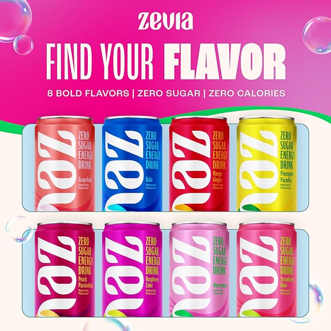 Zevia Zero Sugar Energy Drink, Watermelon, 12 oz Cans (12-Pack) – Naturally Sweetened, Non-GMO Project Verified, Gluten-Free, Vegan