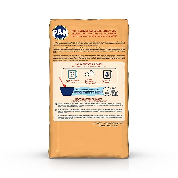 P.A.N. Yellow Corn Meal – Pre-cooked Gluten Free and Kosher Flour for Arepas, 2.27 kg (5 lb) (Pack of 4)