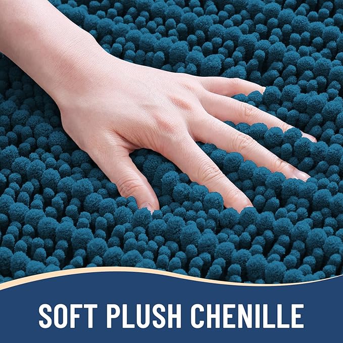 Arotive Luxury Chenille Bathroom Rug Mat, Extra Soft Thick Absorbent Shaggy Bath Rugs, Non-Slip Machine Wash Dry, Plush Bath Mats for Bathroom, Shower and Tub, 60x24, Peacock Blue