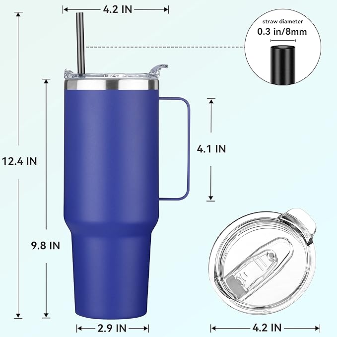 HASLE OUTFITTERS 40 oz Stainless Steel Tumbler with Handle, Vacuum Insulated Tumblers Bulk, Reusable Double Wall Travel Coffee Mug, Durable Powder Coated Water Bottles(Dark Blue, 4)
