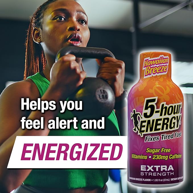 5-hour ENERGY Extra Strength Energy Shot, Hawaiian Breeze Flavor (1.93 oz. - 24 Count) Zero Calories & Sugar-Free 230 mg Caffeinated Energy Shot, Amino Acids & B Vitamins, Dietary Supplements