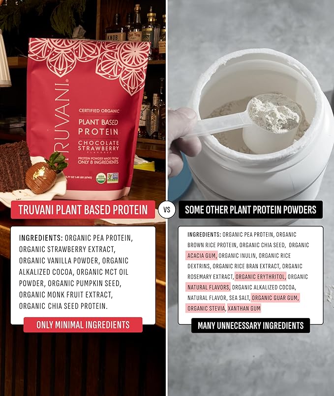 Truvani Vegan Pea Protein Powder | Chocolate Strawberry | 20g Organic Plant Based Protein | 1 Serving | Keto | Gluten & Dairy Free | Low Carb | No Added Sugar