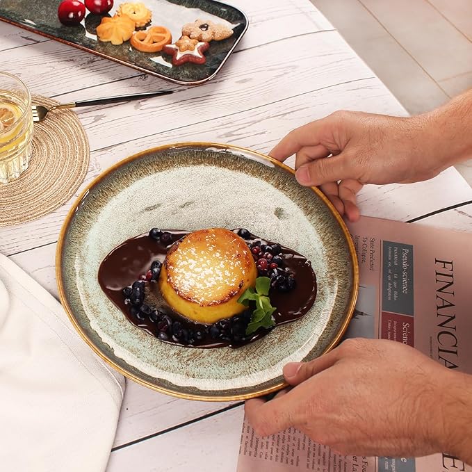 Ceramic Dinner Plates Dish Set,Set of 4,for Lunch snacks -Microwave Oven & Dishwasher Safe,Scratch Resistant,Dinnerware Kitchen Porcelain Serving Dishes 10 Inch Round