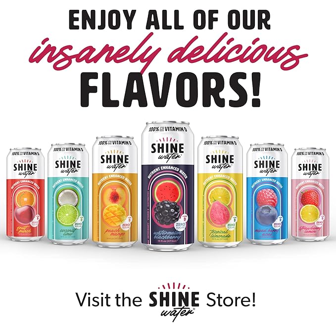 ShineWater Watermelon Blackberry Vitamin D Electrolyte Drink | Zero Sugar Hydration Beverage with Magnesium, Zinc & Antioxidants | Low Calorie Plant-Based Vitamin Water | 12 Pack