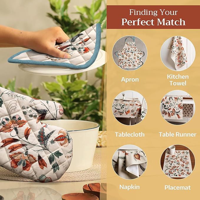 Maison d' Hermine Oven Gloves 100% Cotton Oven Mitt 7" x 13" with Loop Heat Resistant, BBQ, Cooking Gloves, Baking, Grilling, Kitchen, Handling Hot Pans (Pack of 1, Dalida)
