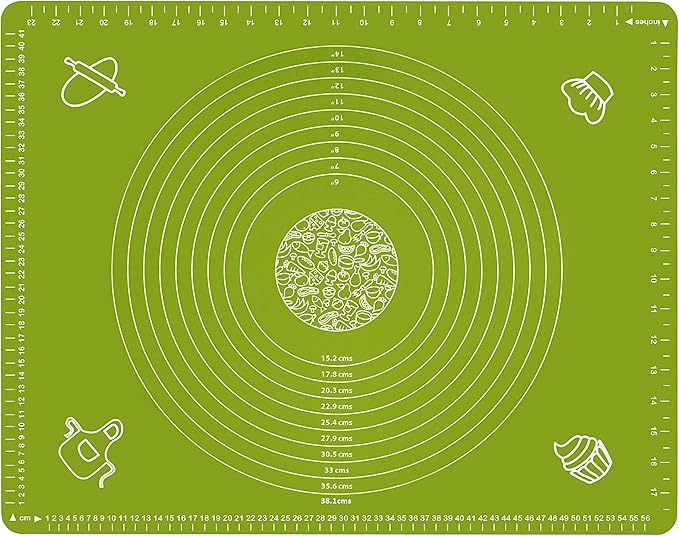 Silicone Baking Mat for Pastry Rolling Dough with Measurements, 25.6 x 17.7 BPA Free Non stick and Non Slip Green Table Sheet Baking Supplies for Bake Pizza Cake