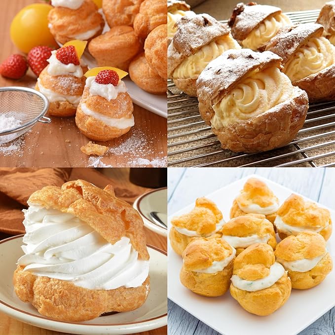 3Pcs Cream Icing Piping Nozzle Tips,Stainless Steel Long Puff Nozzle Tip With 10Pcs Disposable Piping Bags,Puff Pastry Filling Cake Decorating Tools