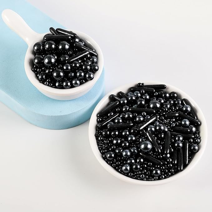 Kasvan Black Mix Sugar Sprinkles - Edible Candy Pearls with 4-Claw Sprinkle Pen,118g/4.16 Oz, Gift Box Pack, Baking Cake Decorations, Ice Cream Toppings and Cookie Decorating (Black)