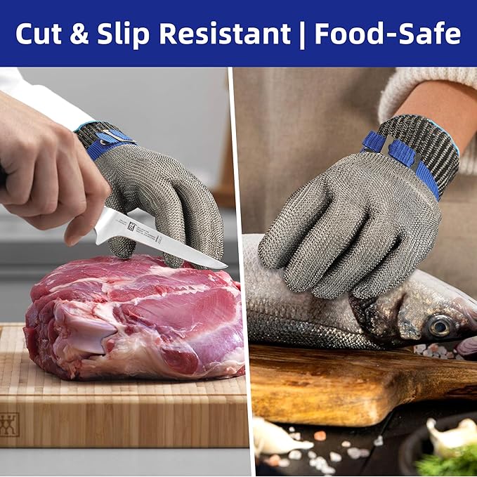SlicePro ANSI A9 Cut Resistant Glove PR1706, Stainless Steel Mesh Metal Glove, Food Grade for Kitchen Cooking, Butcher Meat Cutting, Oyster Shucking, Mandoline, Fishing (L, 50 Pairs)