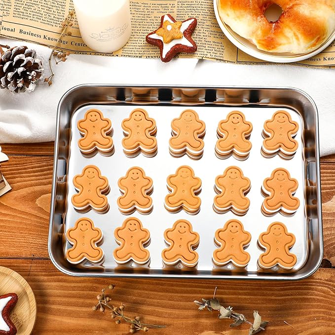 3 Pcs Baking Sheet Pan Set 9 x 6.7 x 1 Inches Cookie Sheet Small Toaster Oven Stainless Steel Tray Barbecue Grill Rectangle Trays, Non-stick, Easy Clean