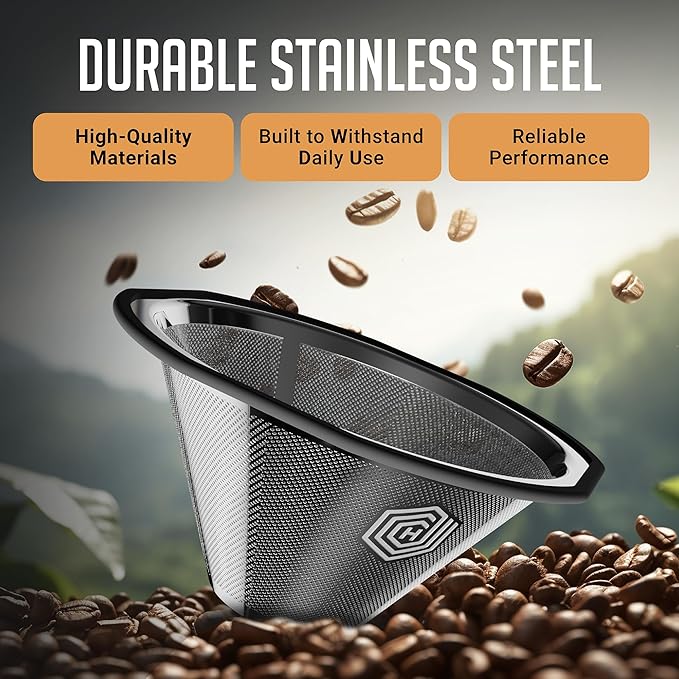 HEXNUB Reusable Coffee Filter for Kalita Wave 185 and OXO 8 Cup Coffee Makers, Stainless Steel Mesh, Durable Metal Filter for Sustainable Brewing – No more Paper Filters