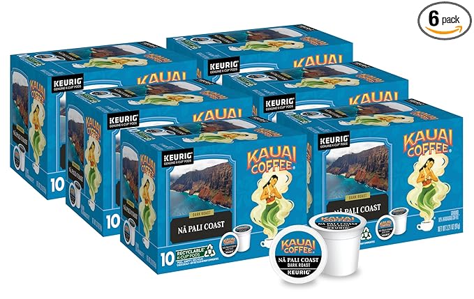 Kauai Coffee Na Pali Dark Roast - Compatible with Keurig K-Cup Brewers, 10 CT (Pack of 6)