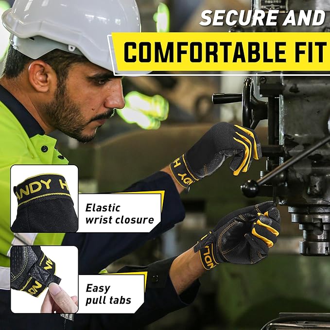 HANDLANDY Work Gloves for Men & Women, Utility Mechanic Working Gloves Touch Screen, Flexible Yard Work Gloves