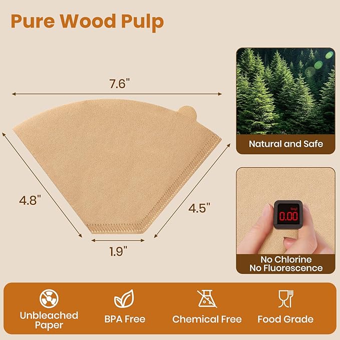 #4 Cone Coffee Filters 8-12 Cup, 400 Count Unbleached Natural Coffee Paper Filters, No Blowout, Disposable Coffee Filter for Pour Over and Drip Coffee Maker