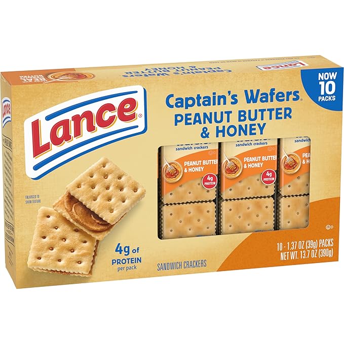 Lance Sandwich Crackers, Captain's Wafers Peanut Butter and Honey, 10 Packs, 6 Sandwiches Each