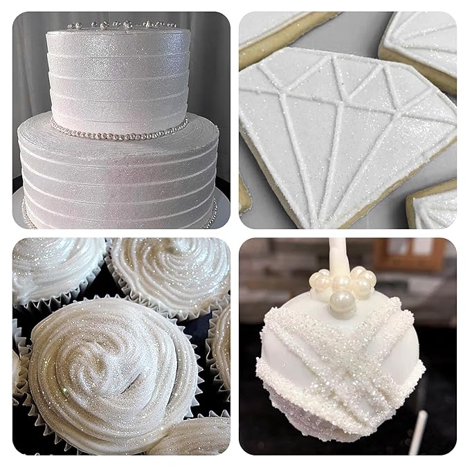 White Edible Glitter Spray - 10g Edible Silver White Cake Glitter Food Grade Silver White Spray Glitter for Chocolate Cocktails Strawberry