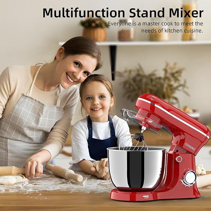 Electric Stand Mixer,10 Speeds Tilt-Head Food Mixer, 3-IN-1 Kitchen Mixer for Daily Cooks with Dishwasher-Safe 6 QT Bowl,Dough Hook, Beater, Whisk (Empire Red)
