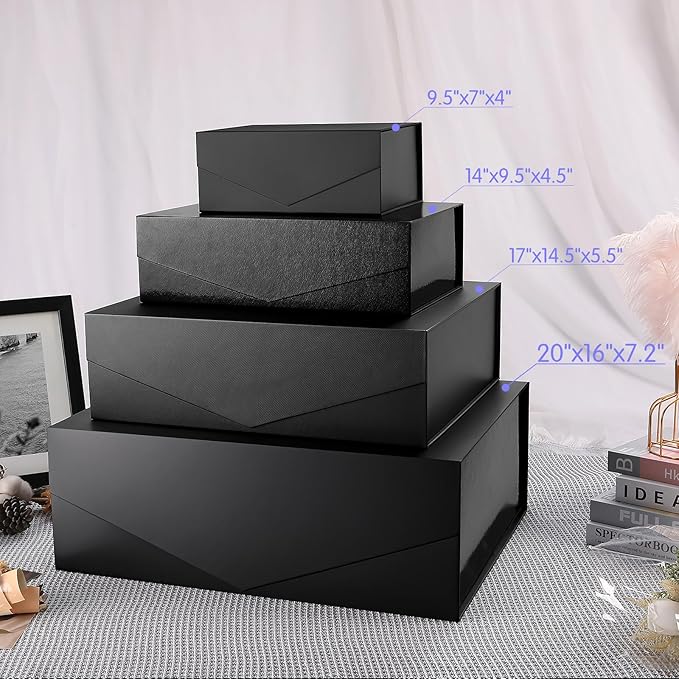 19.2x15.8x7 Inches, 5 Extra Large Gift Boxes with Lids, Groomsmen Proposal Boxes with Magnetic Closure, Giant Gift Boxes for Clothes and Large Gifts (Glossy Black)
