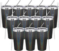 MEWAY 20oz Tumbler 12 Pack Double Wall Vacuum Insulated Travel Glitter Mug Bulk, Stainless Steel Tumblers with Lid and Straw, Powder Coated Coffee Cups for Woman(Gradient Black,Set of 12)